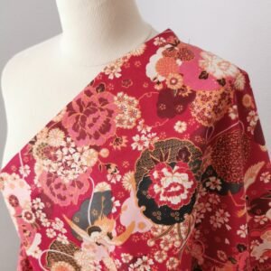 Tela de kimono granate con garzas