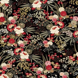 percal flores japonesas negro