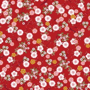 percal flores sakura rojo