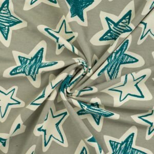 French Terry gris con estrellas verdes y blancas