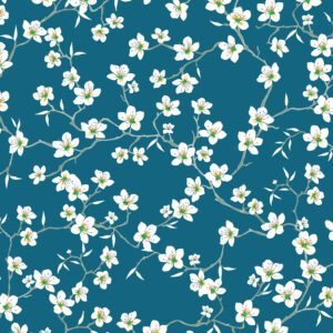 Algodón azul flores de cerezo impermeable