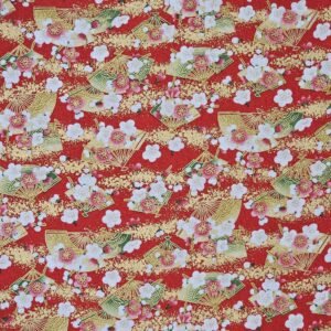 percal de estilo japonés rojo abanicos dorados