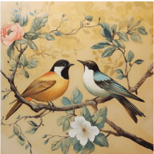 panel de terciopelo dos pájaros sobre rosal