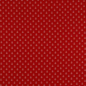 Popelín rojo con mini anclas blancas