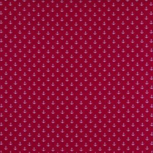 Popelín rojo frambuesa con mini anclas blancas