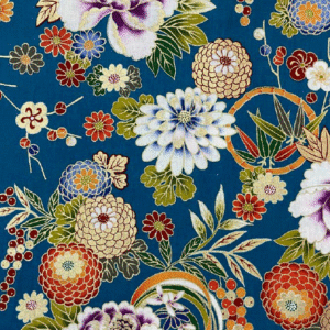 Percal de estilo japonés Chihiro azul petróleo dalias