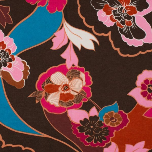 Punto de viscosa flores japonesas marrón