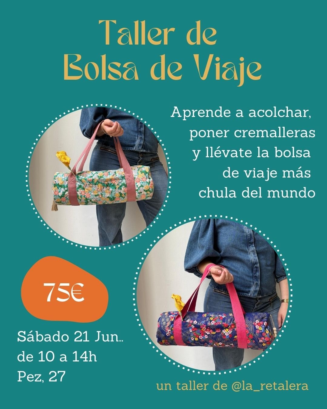 Taller de bolsa de viaje para aprender a coser, aprende a acolchar