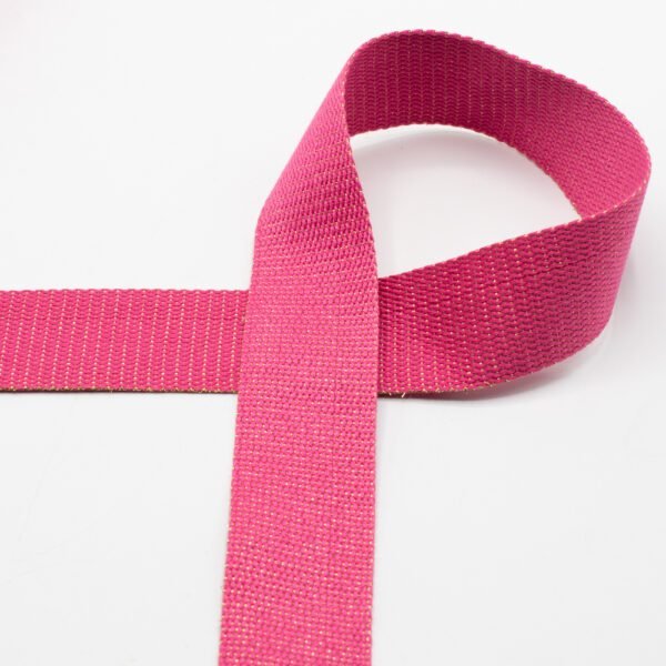 cinta para bolso de 40 mms de ancho rosa fucsia con lúrex , cinta de algodón