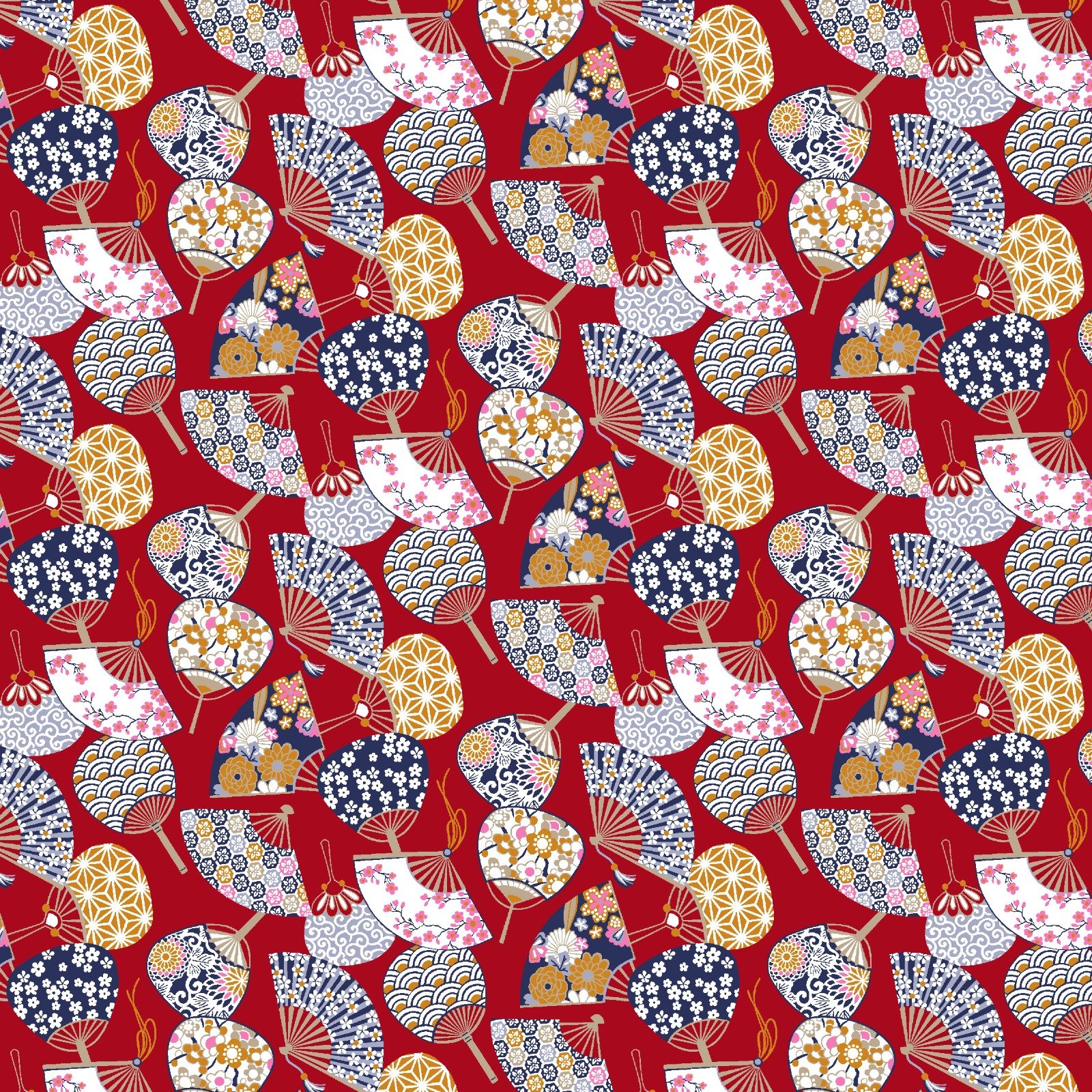 tela roja de abanicos