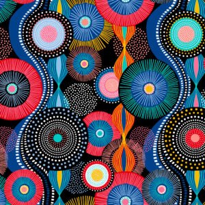 Popelín negro con círculos multicolor