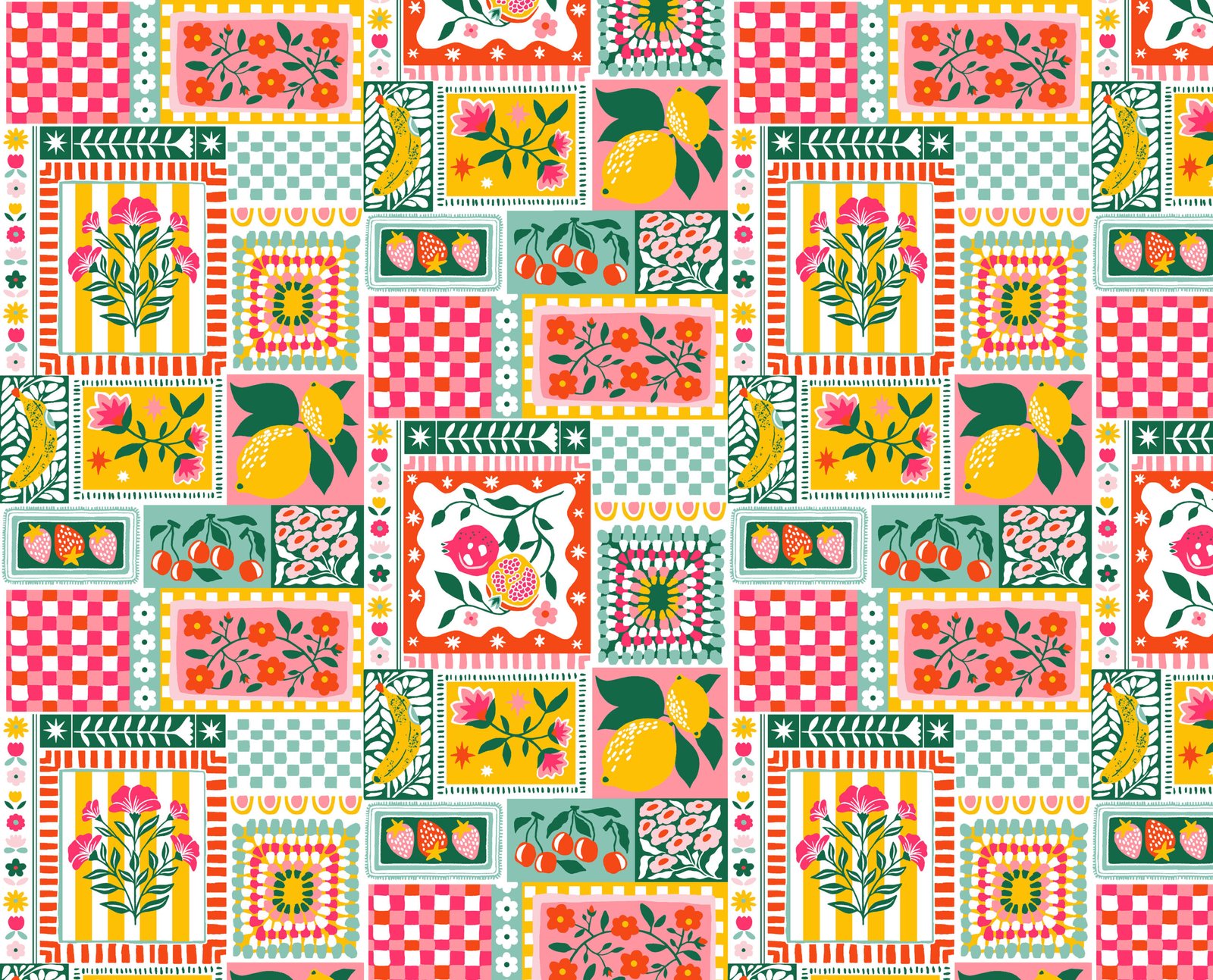 tela de frutas y flores