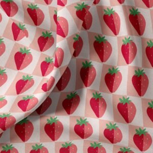 tela de algodón con cuadros y fresas