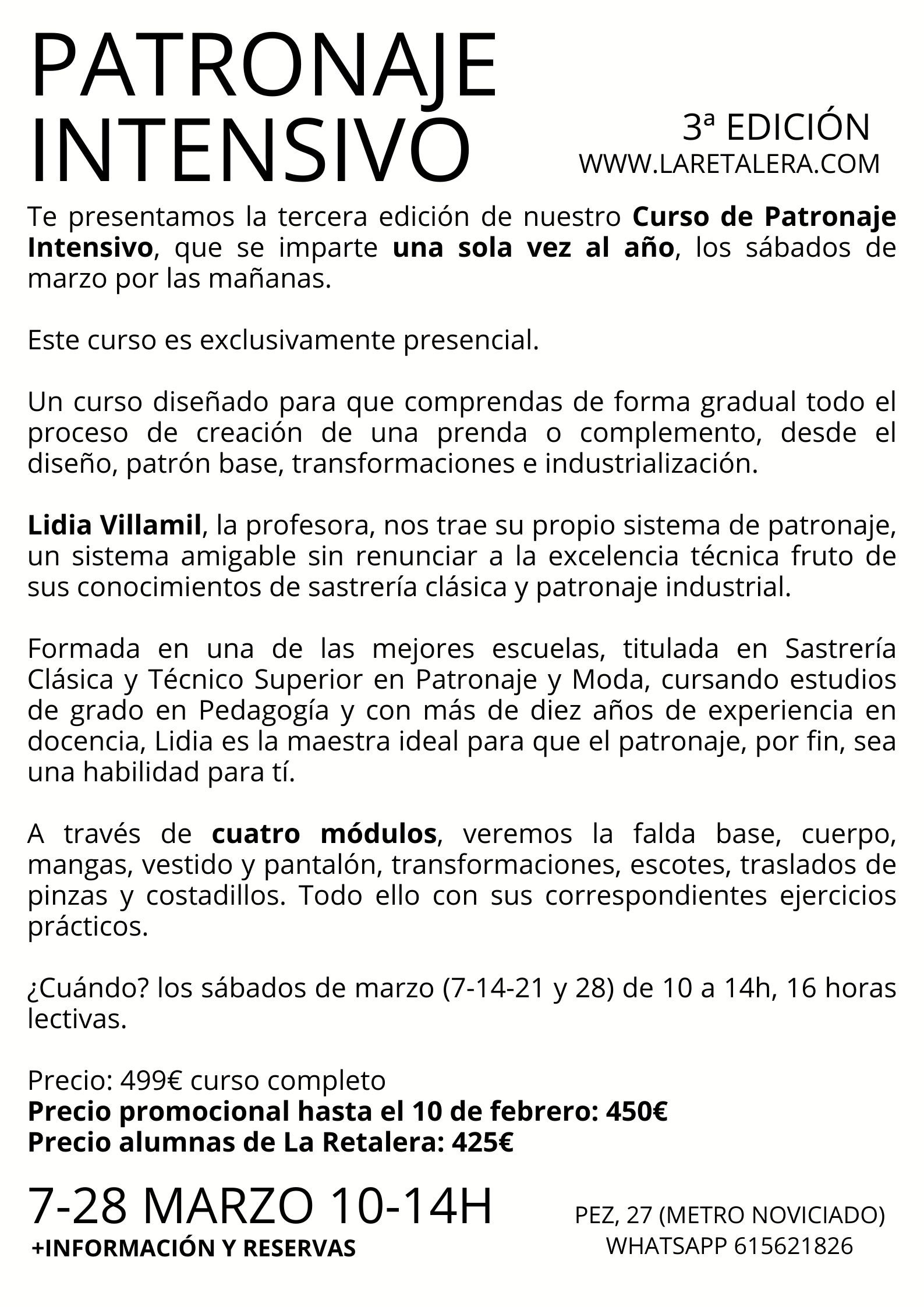 curso intensivo de patronaje en Madrid