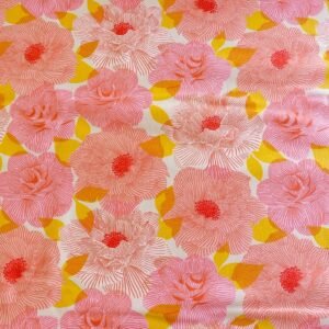 Algodón americano con camelias rosas