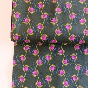 Algodón americano verde botella con flores moradas