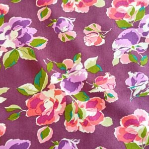 Algodón americano burdeos con flores