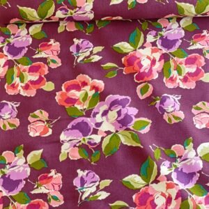 Algodón americano burdeos con flores