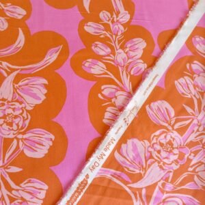 Algodón americano rosa y naranja con delfinios