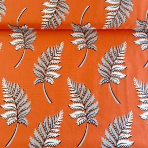 Algodón americano naranja con hojas grises estilo cottage