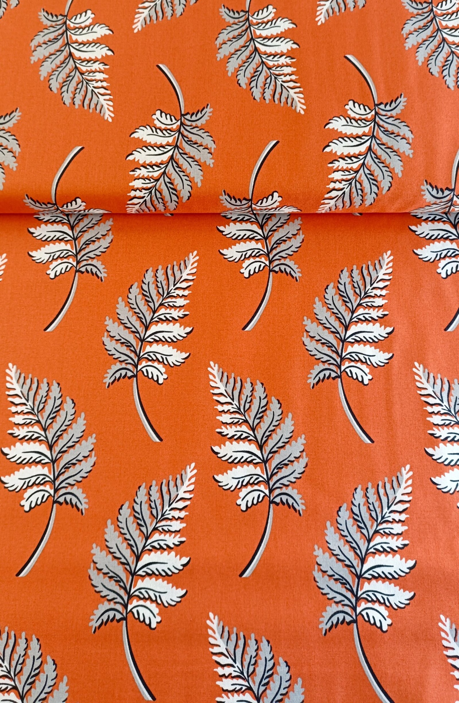 Algodón americano naranja con hojas grises estilo cottage - Imagen 2