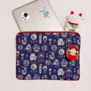 Loneta azul kawai con gatos neko, darumas y ramen