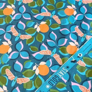 Algodón americano azul con mariposas