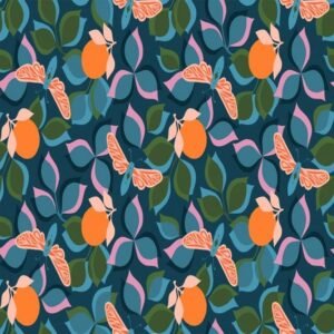 Algodón americano azul con mariposas