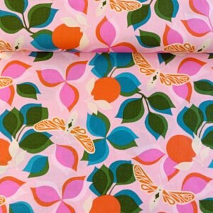 Algodón americano rosa con mariposas