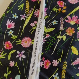 Algodón americano negro flores estilo botánico