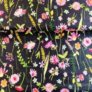 Algodón americano negro flores estilo botánico