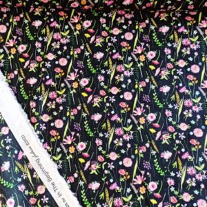 Algodón americano negro florecitas estilo botánico