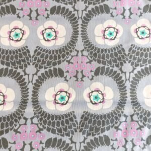 Algodón americano gris con violetas y camelias