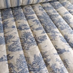 Acolchado reversible toile de jouy y rayas azul