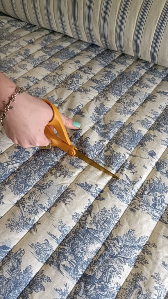 acolchado reversible toiles de jouy y rayas azul