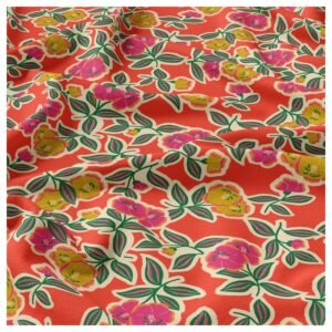 Viscosa roja con flores amarillas y fucsia