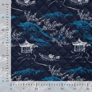 Acolchado reversible pagodas y peces azul