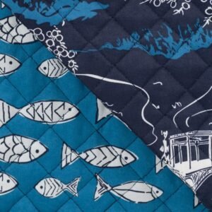 Acolchado reversible pagodas y peces azul