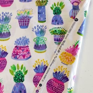 Algodón americano blanco con jarrones y flores