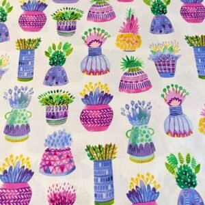 Algodón americano blanco con jarrones y flores