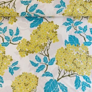 Satén de algodón marfil con hortensias