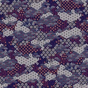 tela de algodón estilo japonés de nubes en azul y rojo