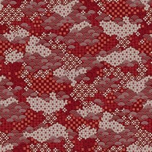 tela de algodón estilo japonés de nubes en rojo