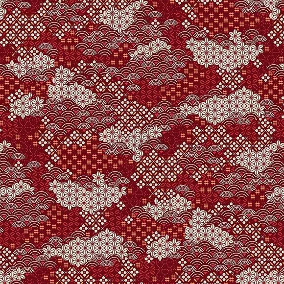 tela de algodón estilo japonés de nubes en rojo