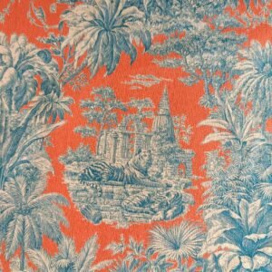 tela de algodón estilo colonial indio naranja y azul petróleo