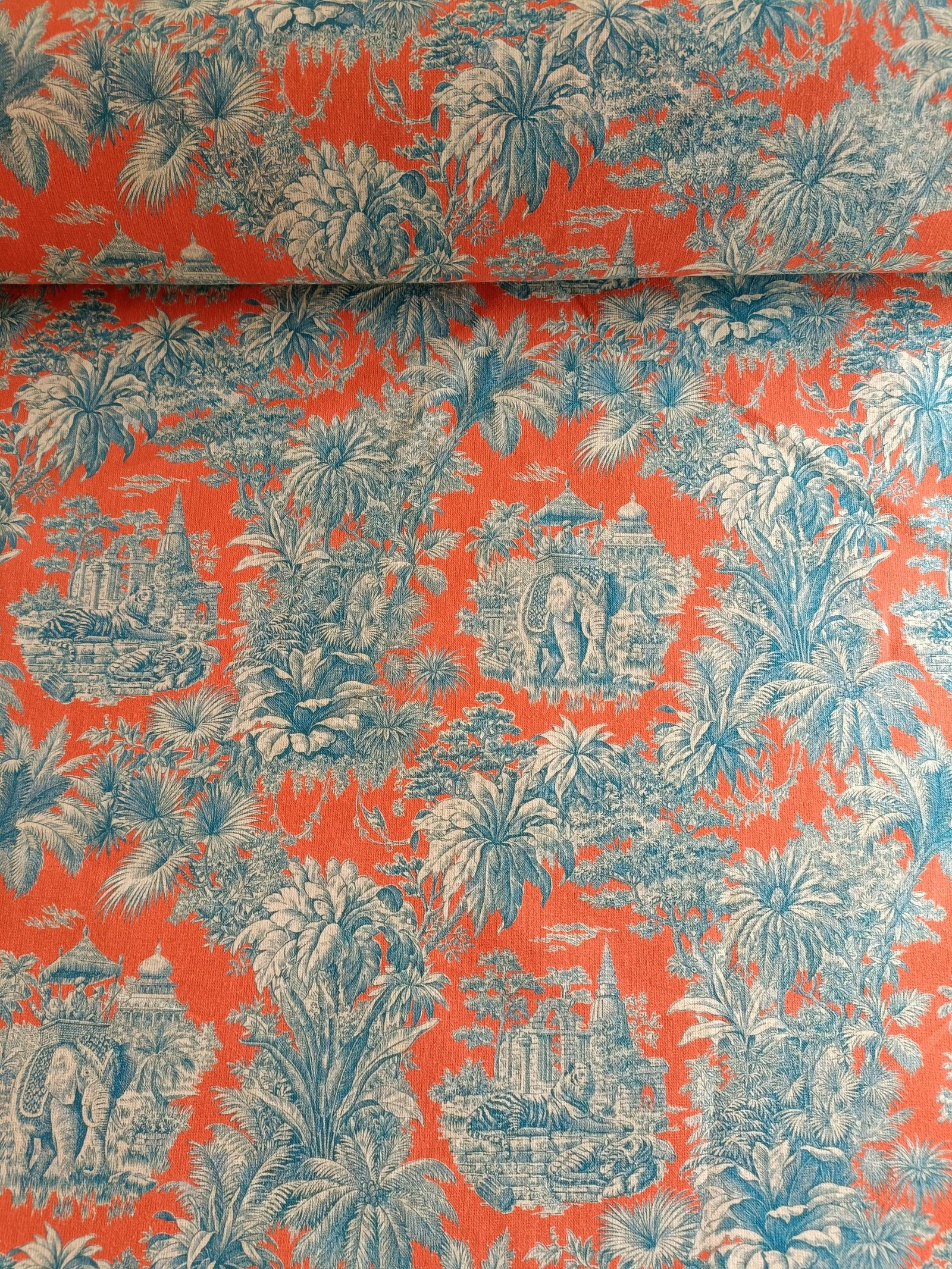 toile de jouy naranja y azul