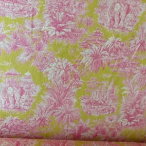 tela de algodón estilo colonial indio rosa y verde lima