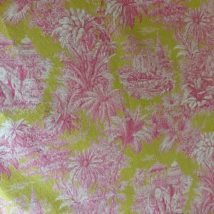 tela de algodón estilo colonial indio rosa y verde lima