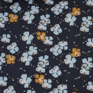popelín gris flores sakura en azul