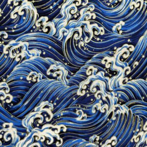 Percal de estilo japonés olas cobalto y dorado